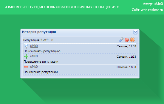 Изменяем репутацию пользователя из личного сообщения Изменяем репутацию пользователя из личного сообщения